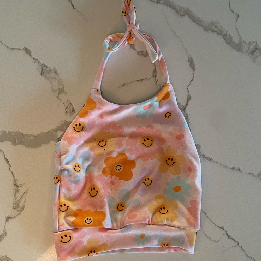 Groovy smiley face & flower toddler halter top